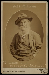 Walt Whitman, half-length portrait, seated, facing slightly left, wearing hat, hands in pockets [1880to1892]